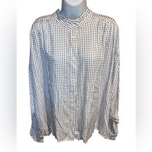 Loft White Black Long Sleeve Button Down Blouse Size XL Rayon